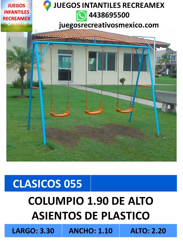 columpio 3 asientos de plastico con 1.90m de alto